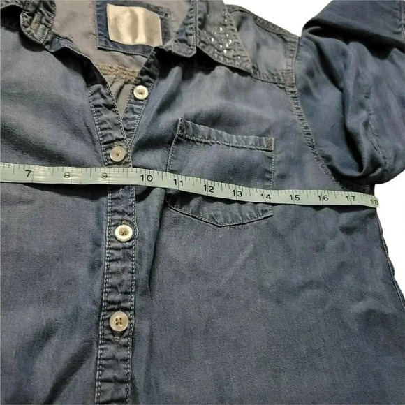 Justice Girls Top Denim Button Down Long Sleeve Shirt Rhinestone Sparkle Blue 14 - Picture 3 of 10